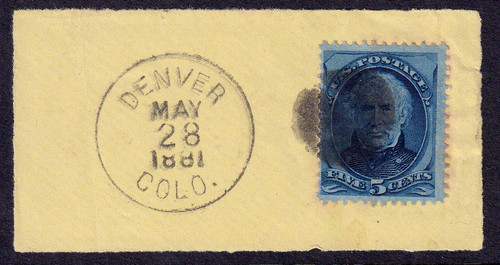 US Scott 185 (on piece), 1879 Taylor, 5c blue, VERY FINE USED - Picture 1 of 1