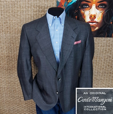 #ad CARLO MAZZONI Men’s Size 46 S SPRING and SUMMER Pure Silk Sport Coat Dark Gray $89.95