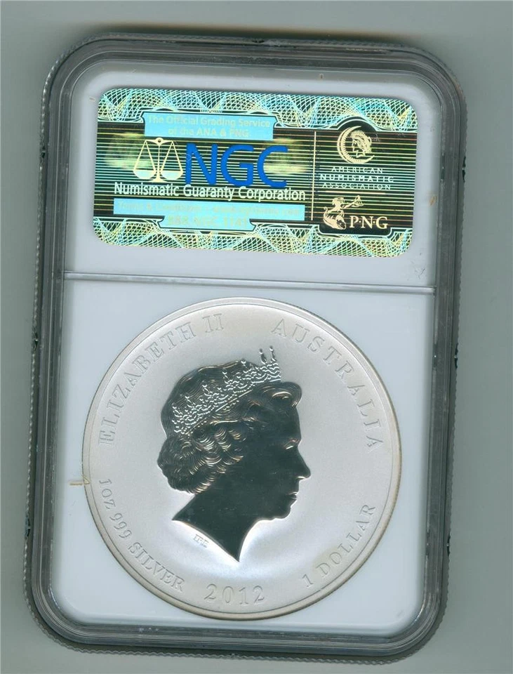 AUSTRALIA 2012-P $1 GILT YEAR OF THE DRAGON 1 OZ. .999 SILVER NGC MS-69 GEM BU - Image 2 of 2