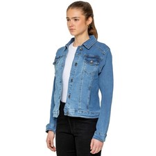 Enzo Womens Denim Jacket Classic Button Up Casual Long Sleeve Stretch Jean Coat