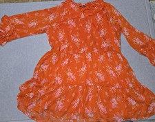 Vince Camuto Orange Floral Loose Fit  Dress Mini Longsleeved XXL Vneck Lined