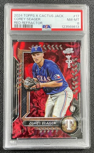 COREY SEAGER PSA 8 2024 TOPPS COSMIC CHROME X CACTUS JACK #17 RED REFRACTOR 1/5