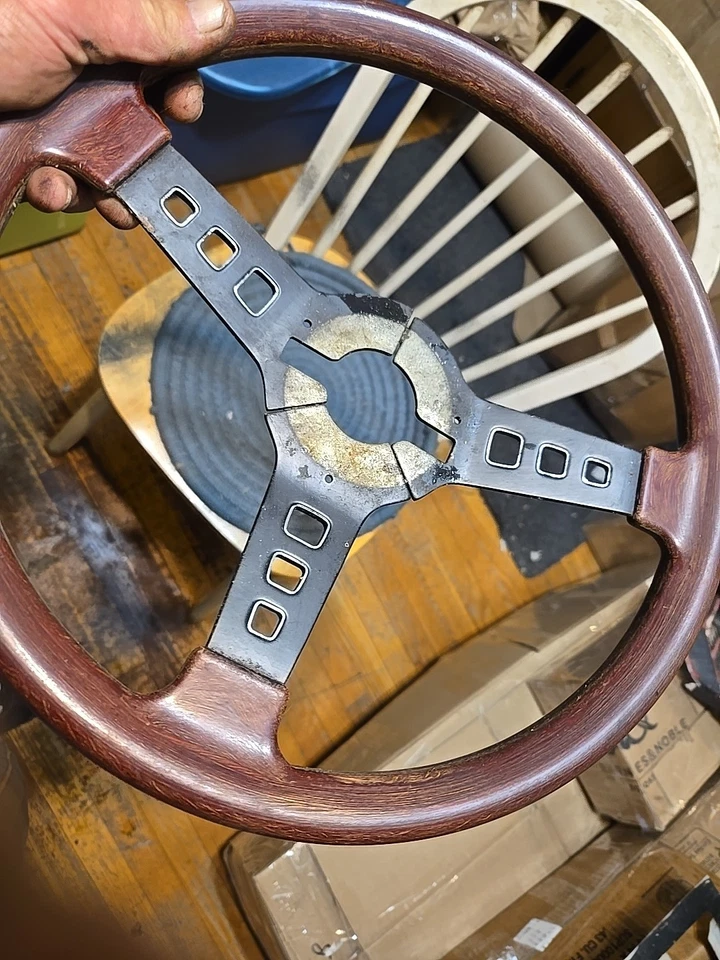 Volante de madera real vintage de grano de madera 3 radios Hot Rod Rat Rod Ford Mopar Gm Foto 3 de 4