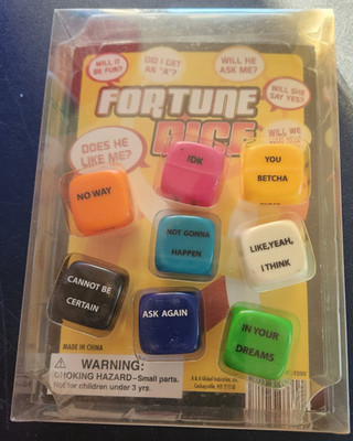 Fortune Dice A&A Global Gumball Vending Machine Display Card Prize Toy ask roll
