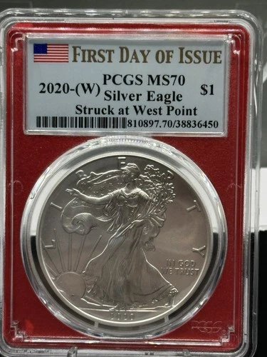 2020 W RARE Red Slab Silver Eagle FIRST DAY of Issue PCGS MS70 .999 Fine Silver