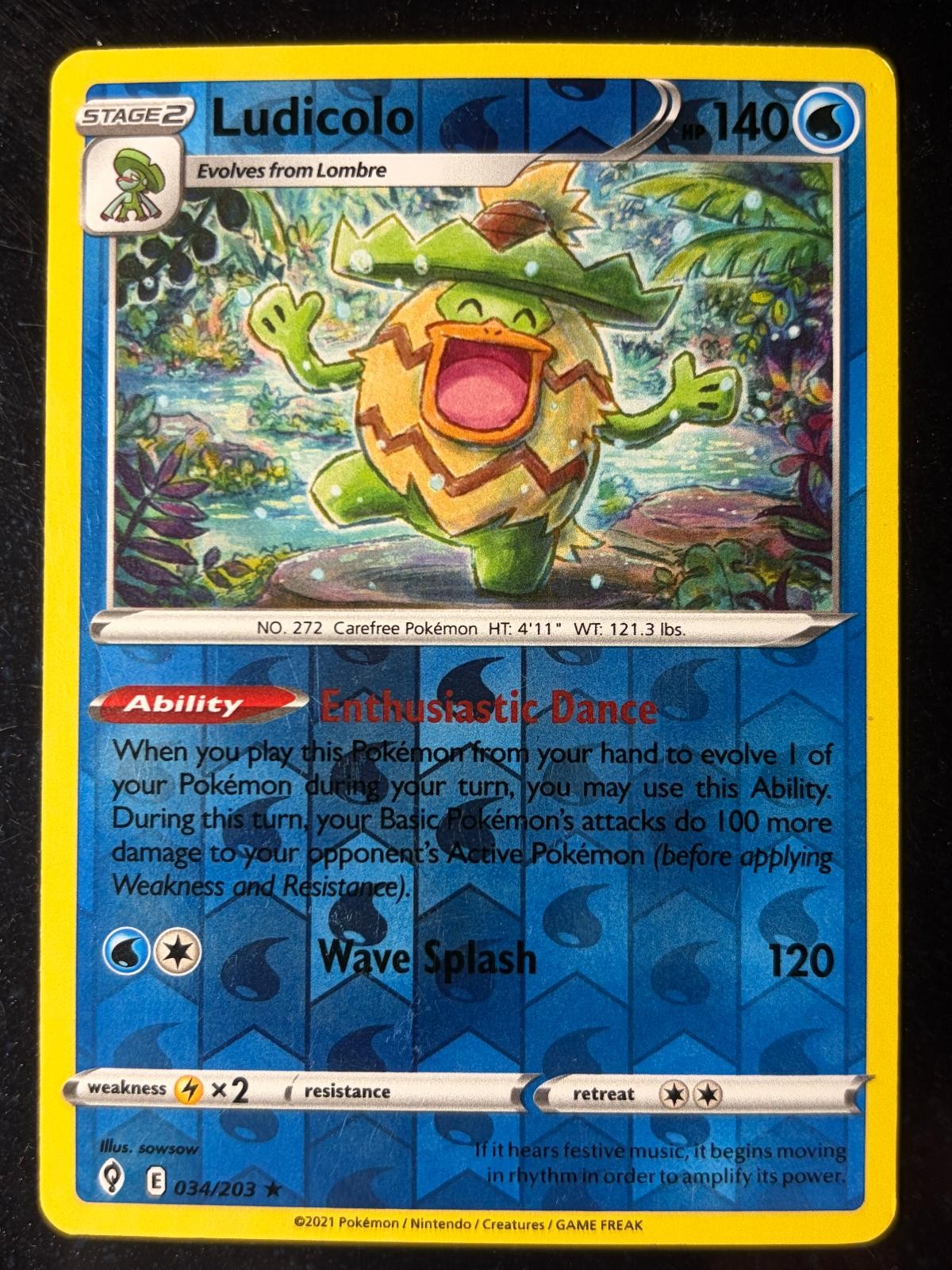 Ludicolo 034/203 Rare Evolving Skies Pokemon Reverse Holo Moderately Played