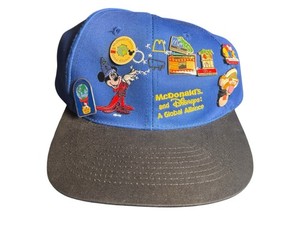 Vintage McDonald's Disneyworld Hat Global Alliance 1998 Baseball Cap W/ Pins