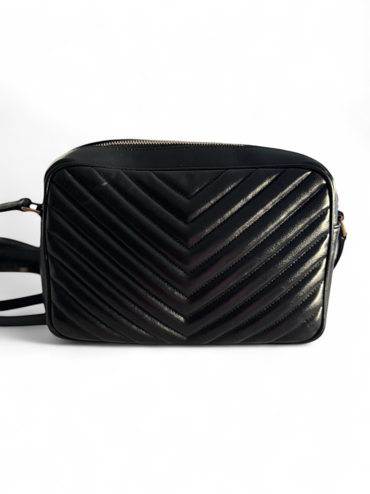 Borsa per fotocamera YSL Saint Laurent Lou nera in pelle chevron nappa + certificato di autenticità e sacchetto antipolvere