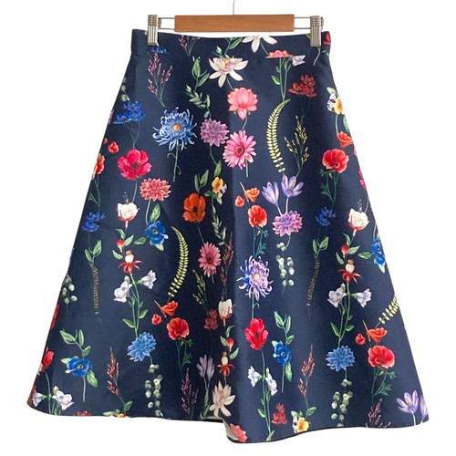 ANAYI floral print knee-length flared skirt, 36, navy, multicolor Women USED