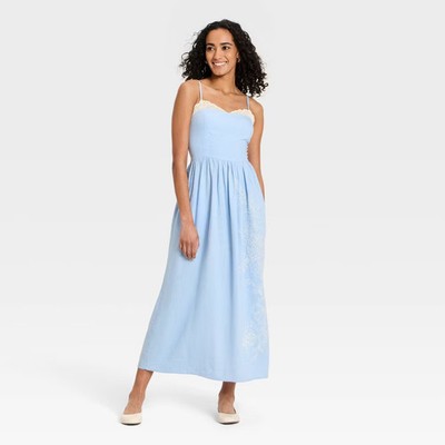 Women's Sleeveless Cutwork Midi Sundress - Universal Thread Light Blue M
