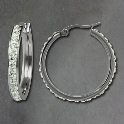 Amello Damen Edelstahl Ohrringe Swarovski Elements Creolen weiß 30mm ESOS04W