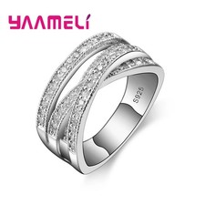 925 Sterling Silver Color Jewelry Crystal Inlay Overpass Cross Bague Bijoux Drop