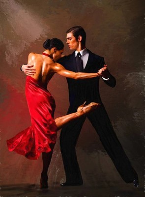TANGO LEIDENSCHAFT TANZENDES PAAR GERAHMTE LEINWAND ABSTRAKT WANDKUNST DEKOR 20 X 30 ZOLL