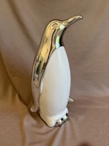 Vintage White And Silver Ceramic Penguin Figurine 13” Tall Mid Century Modern