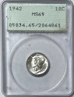 1942 Mercury Dime 10c MS65 PCGS Old Green Rattler Holder