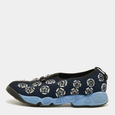 Dior Fusion Size 38 Blue Mesh Crystal Embellished Slip On Sneakers