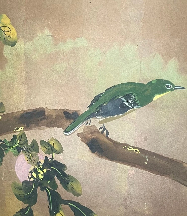 Buena pintura de pantalla Byobu japonesa vintage de 4 paneles - firmada por artista, fondo dorado Foto 3 de 4