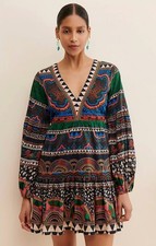 FARM RIO Anthropologie M Med V-Neck Multicolor Abstract Printed Tunic Mini Dress