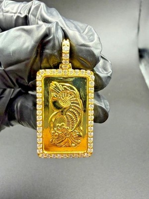 2Ctw Round Cut Moissanite Fortuna Swiss Gold Bar Pendant 14K Yellow Gold Plated