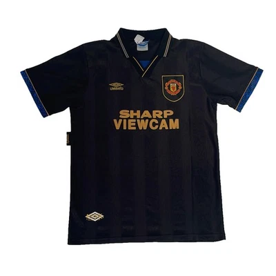Maillot vintage Manchester United homme XL noir extérieur 1993 1995 Sharp Jer... - Photo 1/4