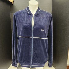 Vintage 80  s Christian Dior Monsieur Navy Blue Velvet Velour Track Jacket Sz L