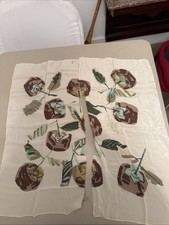 Floral Cherries Japanese Scarf 27 Square Vintage 100 Silk Ripped
