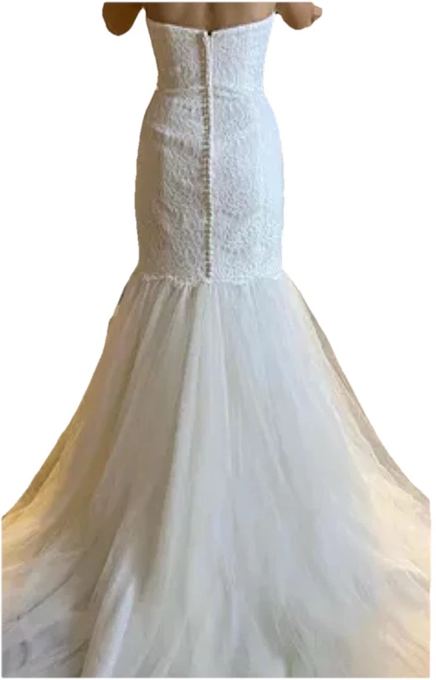 New Galina Strapless Ivory Elegant Trumpet Wedding Dress Sz 4 Fitted Lace Body - Image 4 of 4