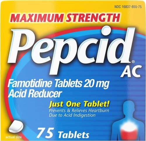 PEPCID AC Famotidine 20mg MAX STRENGTH 75ct Acid Reducer Reflux Heartburn Relief - Picture 2 of 7