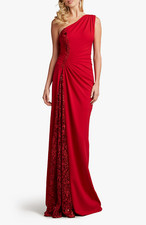 Tadashi Shoji One-Shoulder Beaded Embroidery Red Gow, Size 12