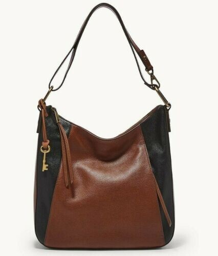 Fossil Talia Hobo Shoulder Bag Brown Black Leather SHB2803914 NWT $228 Retail