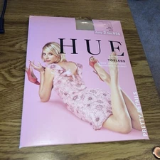 Hue toeless Control top pantyhose Sheer Leg with lace panty, Natural Size 2  NEW