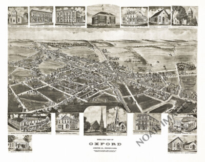Panoramic Map of Oxford Pennsylvania 16x20