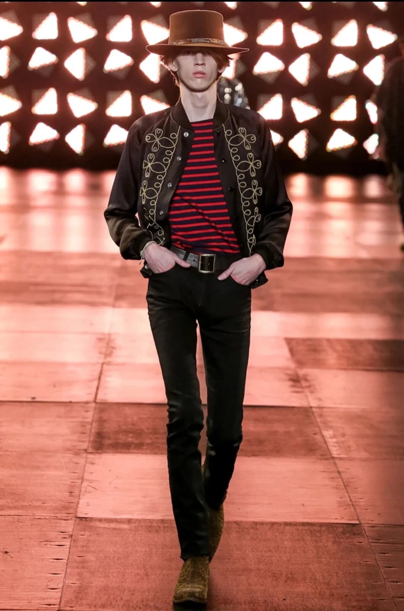 Hedi Slimane Saint Laurent Paris Gold Embroided Black Bomber Jacket