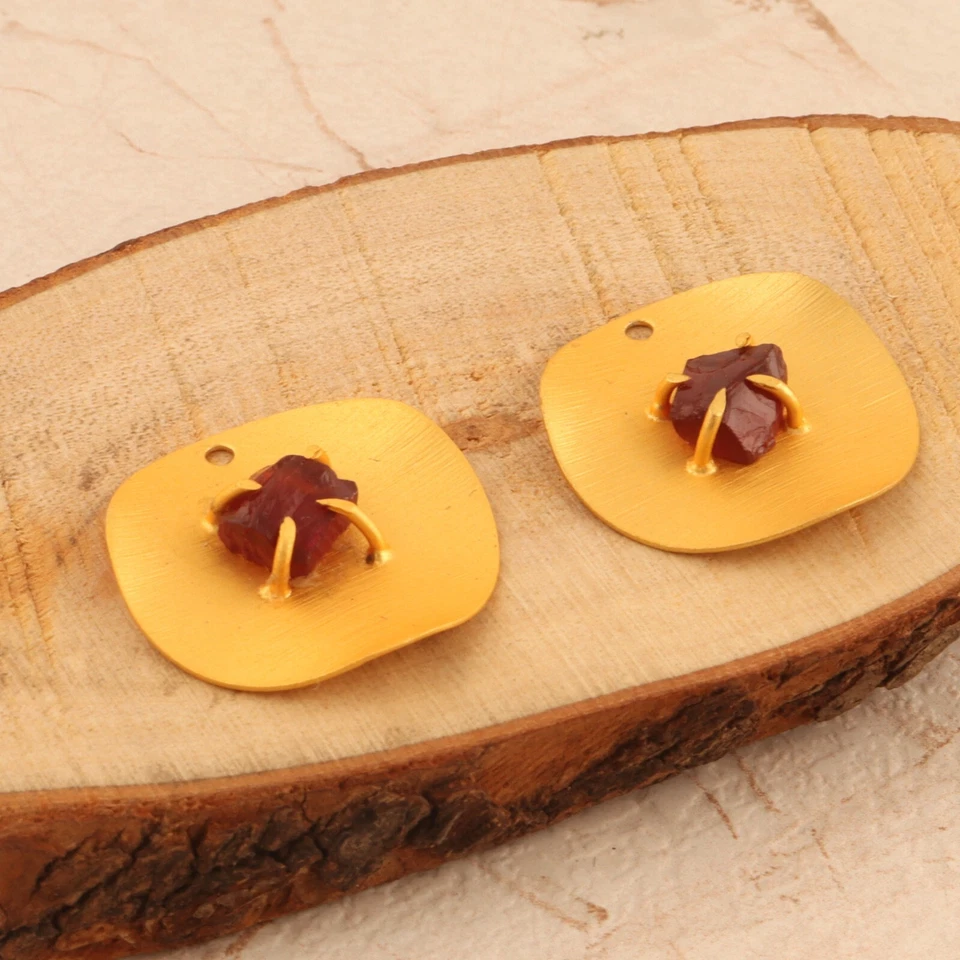 Lote de 2 conectores faça você mesmo folheados a ouro maçante acabamento escovado pedra do nascimento granada bruta - Imagem 2 de 3