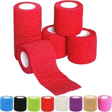 6 First Aid 2" x 5 Yds Self Adhesive Bandage Rolls Wrap Red Medical Wound Tape