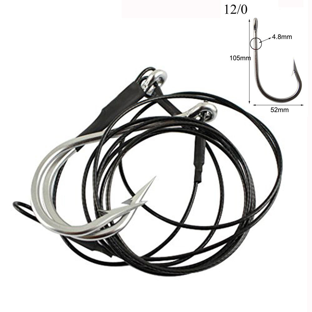 400LB Shark Rig Wire Leaders 10/0 12/0 Stainless Steel Hook Shark