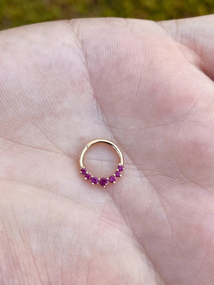16G на петлях нос кольцо перегородки кликер хряща с рубином 14k золото - Изображение 2 из 2