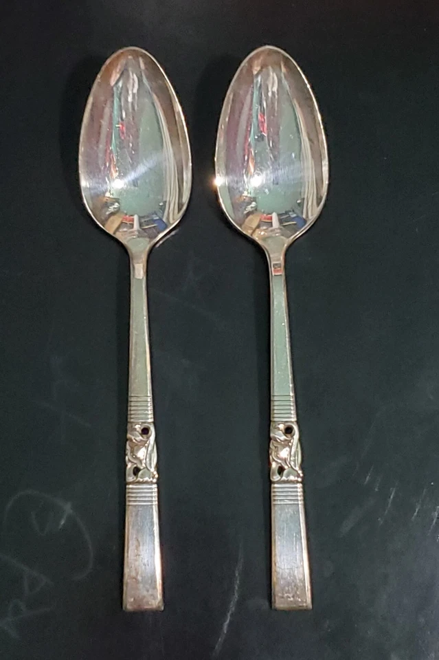 1948 VTG MORNING STAR BY ONEIDA OVAL SOUP SPOON TABLESPOON SILVER PLATE SET OF 2 - Image 2 of 4
