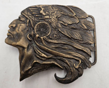 Vintage IMC Native American Chief Flowing Headdress Metal Belt Buckle