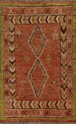 Orange Geometric Moroccan Berber Area Rug 7'x10' Wool Handmade Oriental Carpet