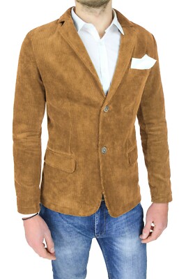 Giacca uomo in velluto a coste invernale beige cammello blazer