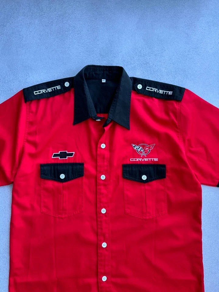 VTG Chevrolet Corvette Racing Red Short Sleeve Buttons Shirt - Image 4 of 4