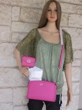 NEW Michael Kors Chantal Cerise Small Chain Leather X-Body + Wallet Dust bag SET