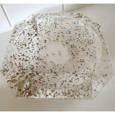 Vintage Ashtray 8" Spaghetti Paint Drizzled White Splattered Mid Century Glass
