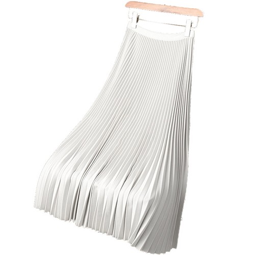 Women Long Pleated Skirt Shiny High Waist Solid Midi Elastic Party Dress Elegant - Imagen 6 de 11