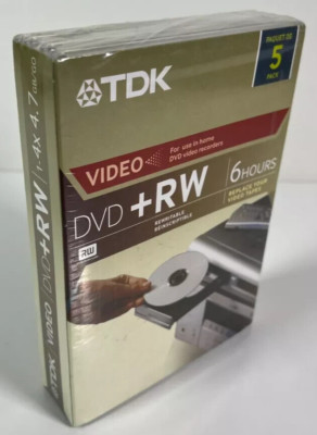 TDK DVD +RW Rewritable Video Tapes 4x / 4.7 GB (6 Hours) 5-Pack * NEW!