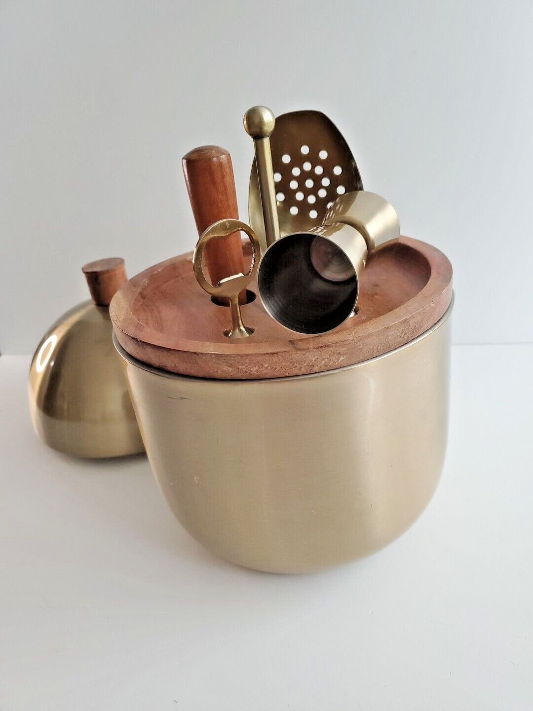 Lenox Cocktail Party BAR TOOL SET Brushed Gold 11.25" Steel/Wood bartender