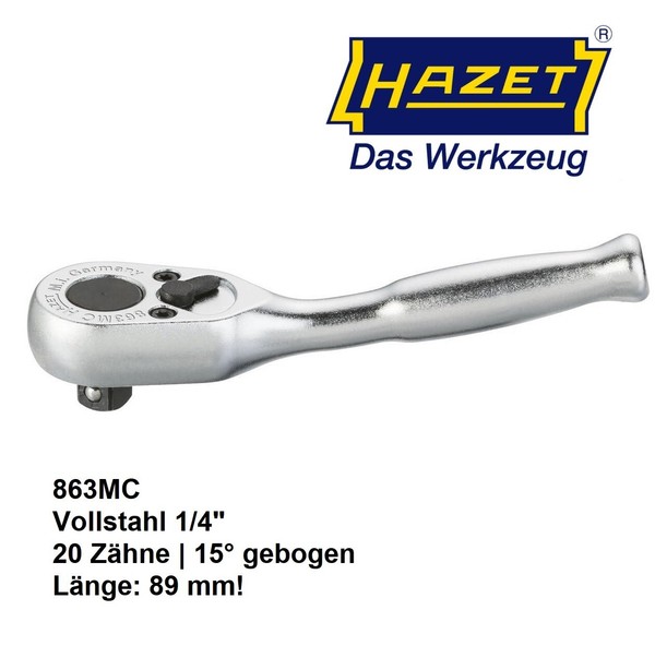 "Hazet Umschaltknarre 1/4\" (6,3 Mm) 863MC Vollstahl Knarre FüR Wenig Platz 20 Z."-image