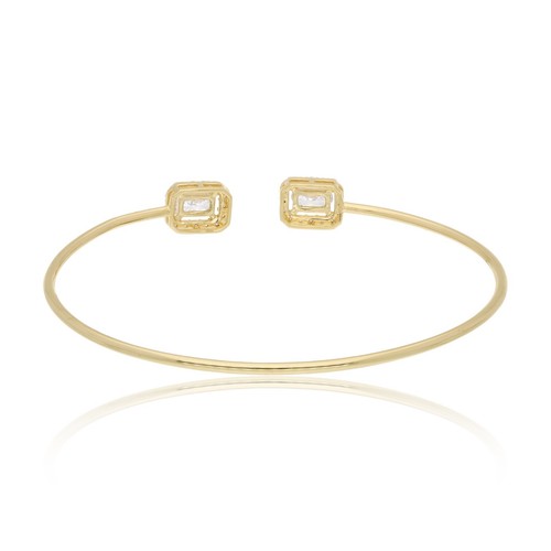 0.83 Ct Emerald Cut Lab Grown CVD Diamond Cuff Bangle Bracelet 18k Yellow Gold - Picture 3 of 8