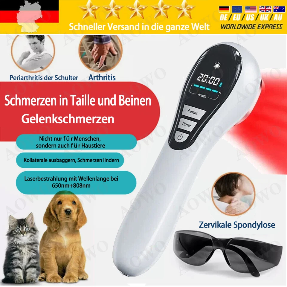 AOWO 808nm+650nm Low Level Red Laser Therapy LLLT Portable Body Pain Relief Device